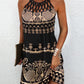 Women's Tribal Totem Halter Neck Hollow Out Tank Dress